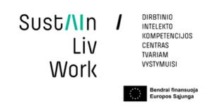 Dirbtinio intelekto kompetencijų centro tvariam gyvenimui ir darbui (SustAInLivWork) logotipas. Paspaudus, vedantis į i&scaron;orinę nuorodą.